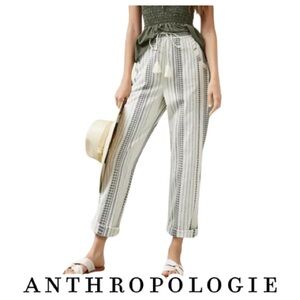 Anthropologie | White and Gray Tassel Embroidered Pants